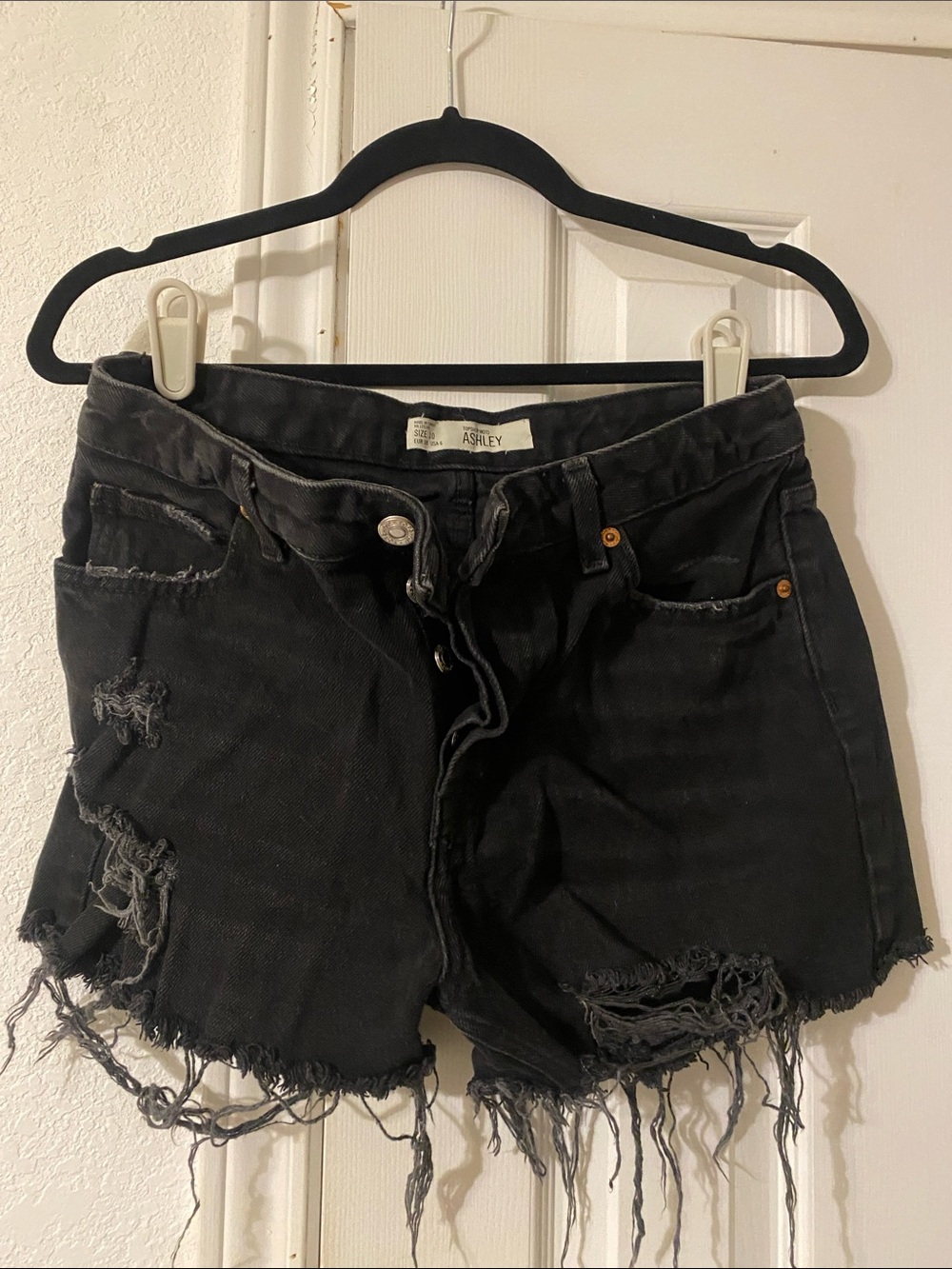 Topshop Black Distressed Frayed Denim Shorts